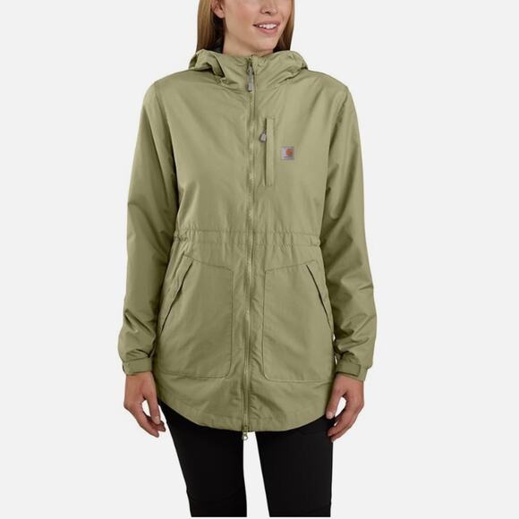 Carhartt Rain Jacket Women's XL Green Hooded Rain Defender - Picture 1 of 6